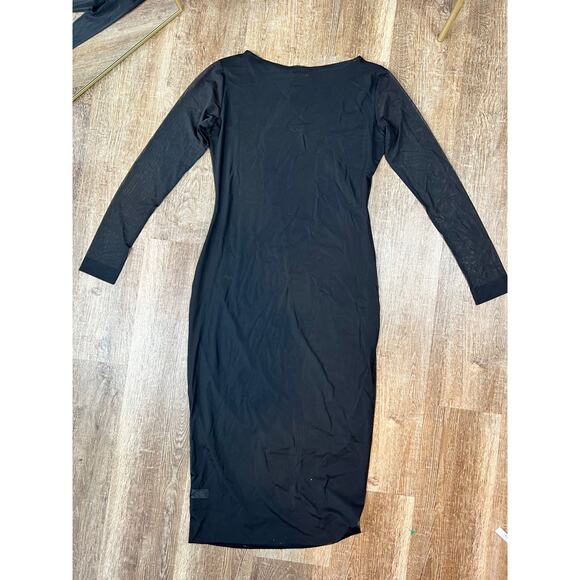 NWT Woods By Jordyn Luna Dress Sleek Black Mesh Midi Dress - Picture 2 of 7